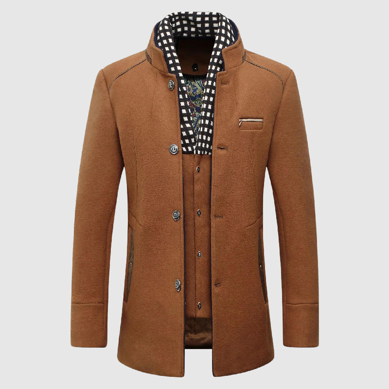 Alessandro Veneti Gentiluomo Woolen Coat With Checker Lining And Refined Inner Detailing