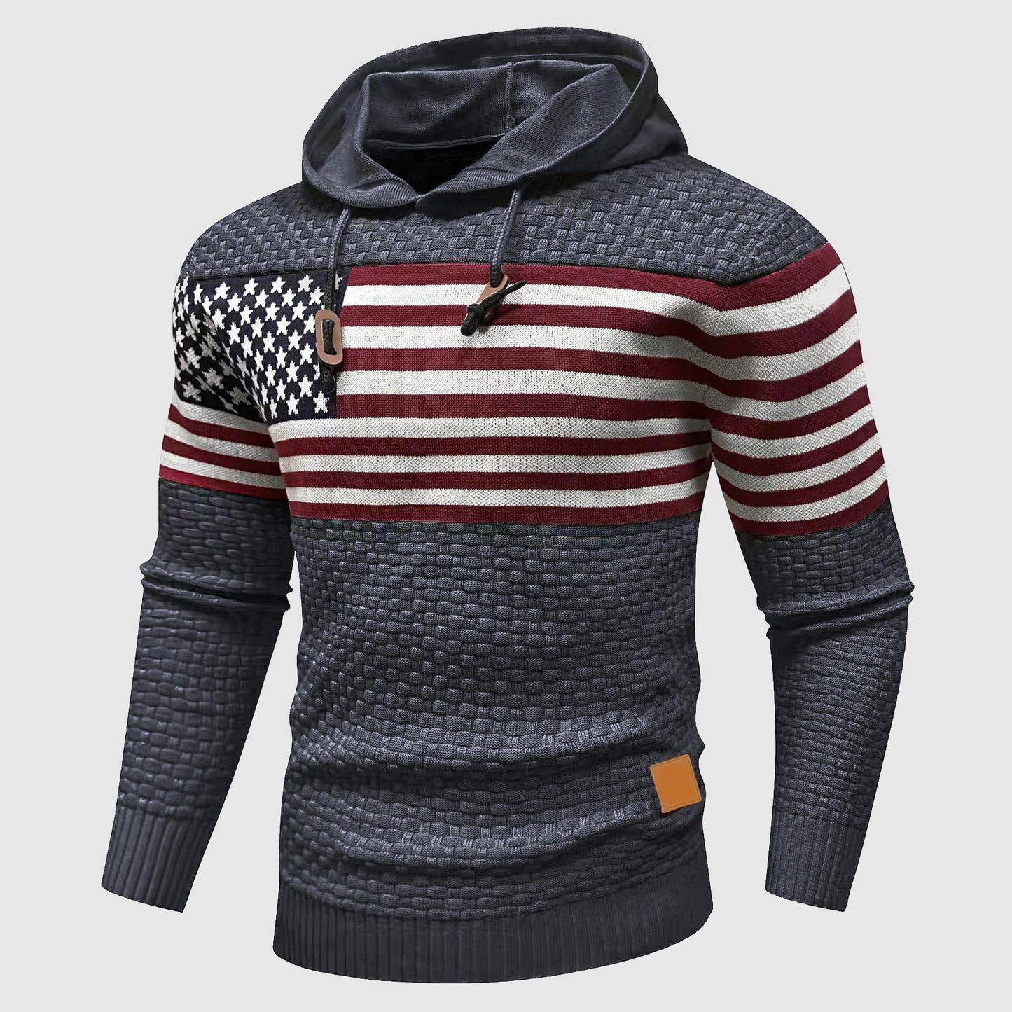 Alessandro Veneti Stars and Stripes Hoodie with Waffle Knit American Flag Pattern by Street-Wave