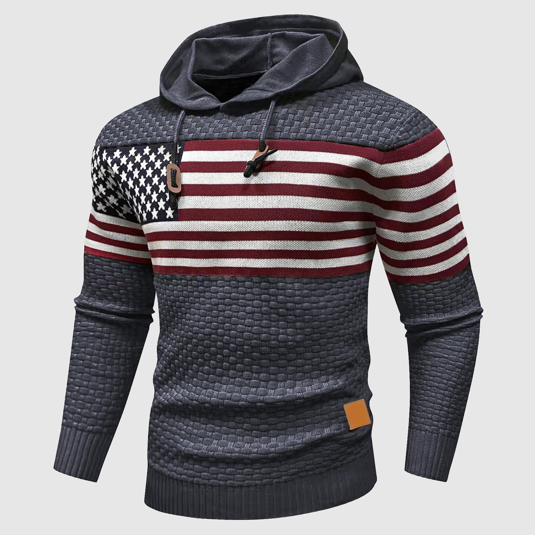 Alessandro Veneti Stars and Stripes Hoodie with Waffle Knit American Flag Pattern by Street-Wave