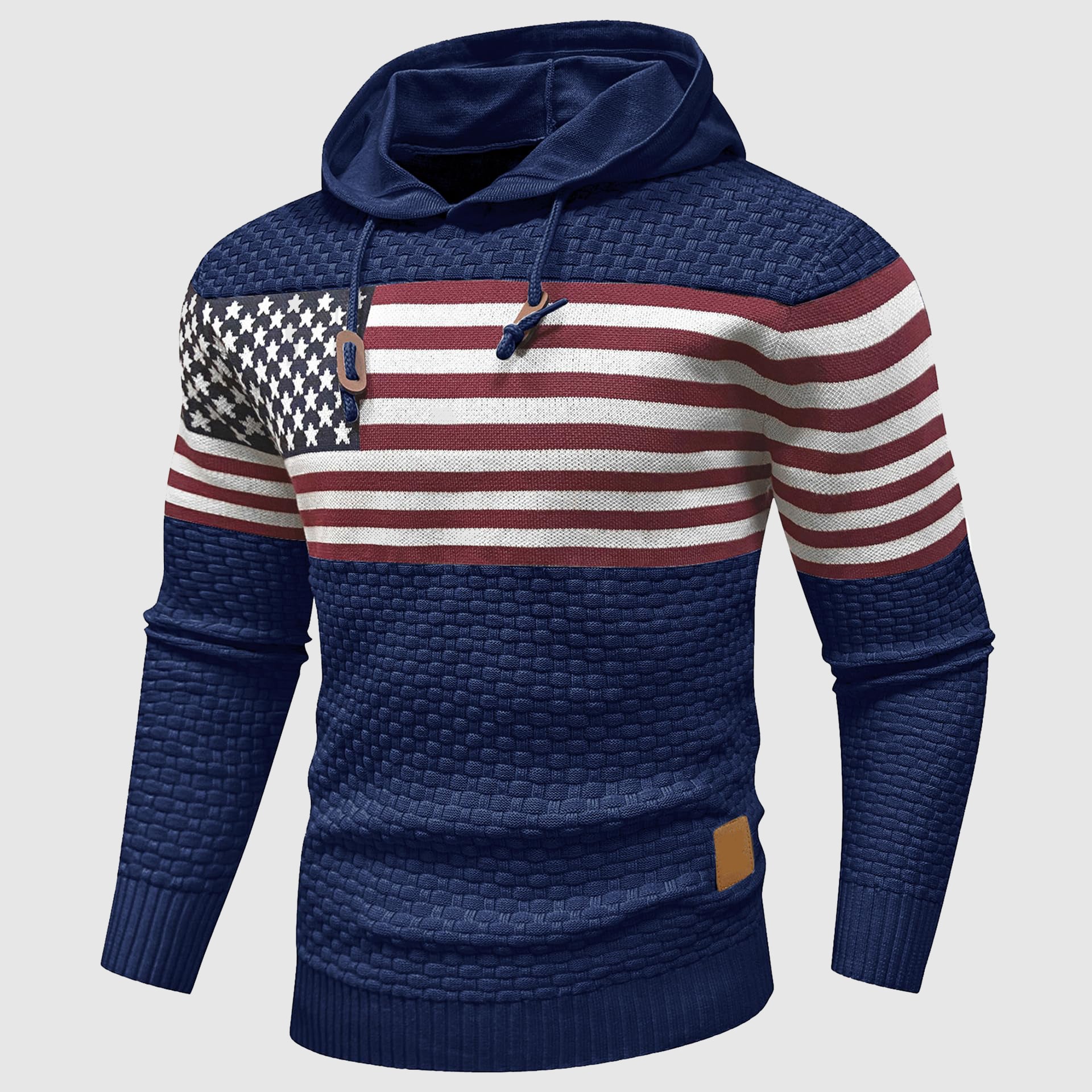 Alessandro Veneti Stars and Stripes Hoodie with Waffle Knit American Flag Pattern by Street-Wave