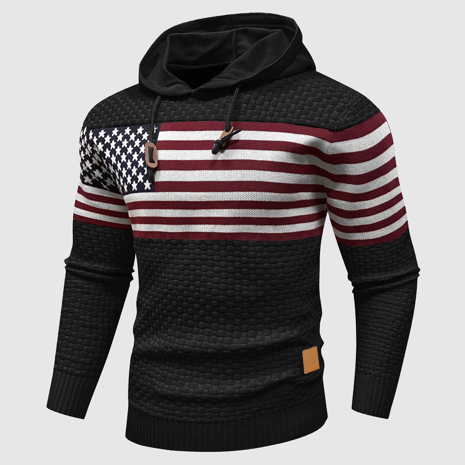 Alessandro Veneti Stars and Stripes Hoodie with Waffle Knit American Flag Pattern by Street-Wave