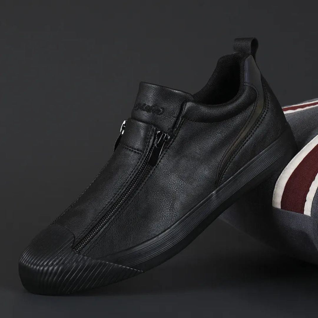 Waylynn Slate Leather Sneakers Premium Side Zip For Modern Professionals
