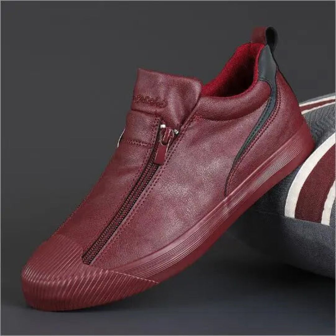 Waylynn Slate Leather Sneakers Premium Side Zip For Modern Professionals