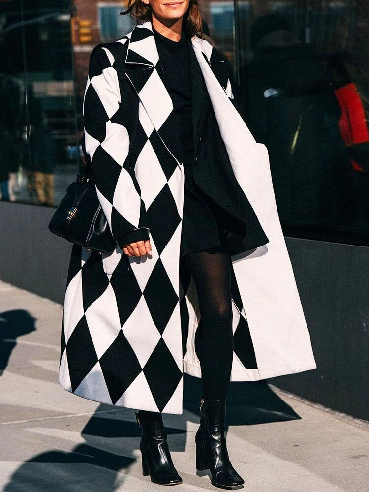 Street-wave Long Coat With Lapel Collar For Women, Timeless Elegance And Flattering Fit