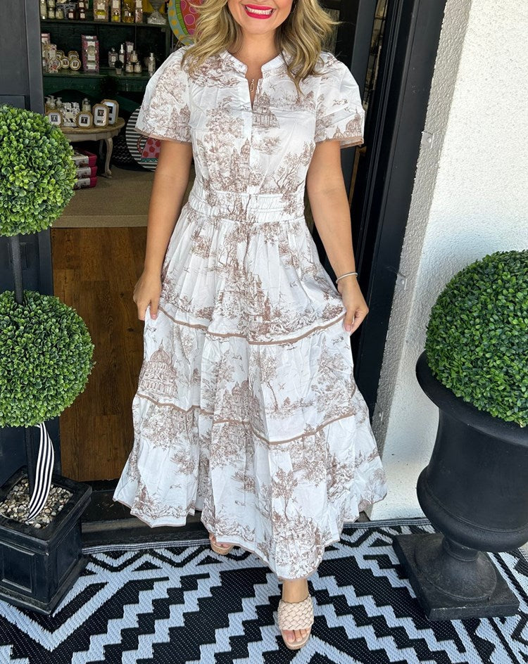 Nova Toile Print Maxi Dress Street-Wave For Women All Day Wear Versatile