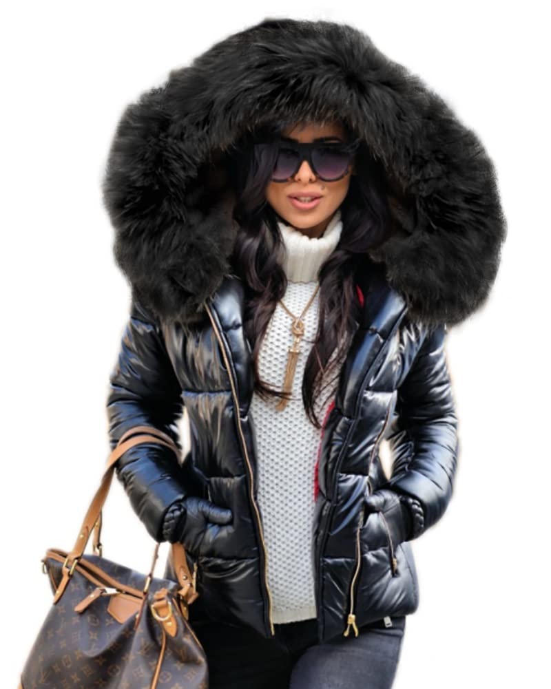 Street-wave Women's Puffer Jacket With Oversized Faux Fur Hood For Urban Warmth And Style