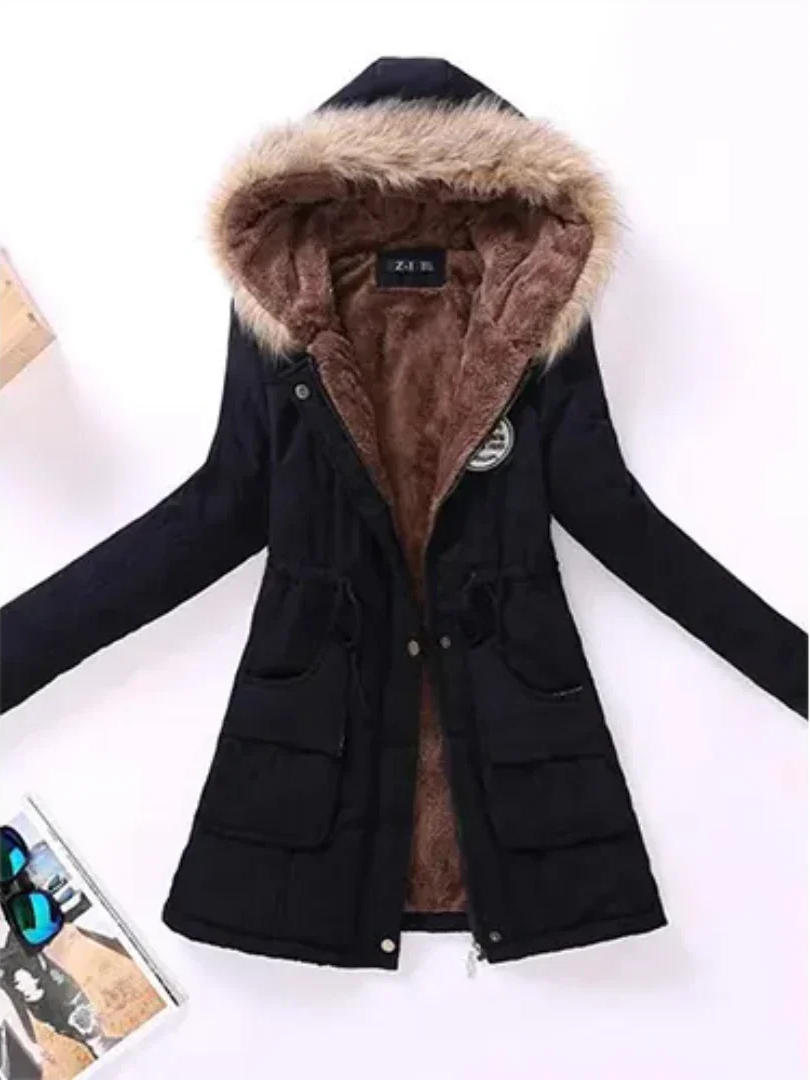 Street-wave Women Winter Coat With Hood And Warm Fleece Lining For Everyday City Wear