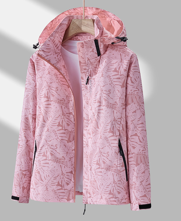 Street-wave Women's Waterproof Windbreaker Jacket With Hood Floral Pattern Lightweight Outdoor Coat