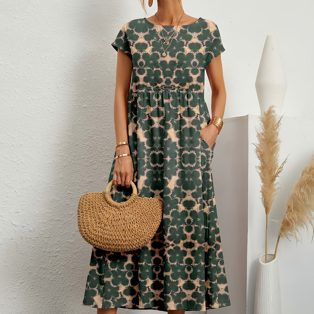 Street Wave Womens Floral Midi Dress Breathable Linen Cotton Relaxed Effortless Chic