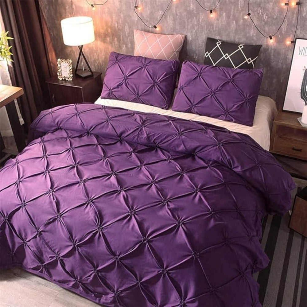 Contemporary Pinch Pleat Duvet Cover Set With Soft Cotton Texture