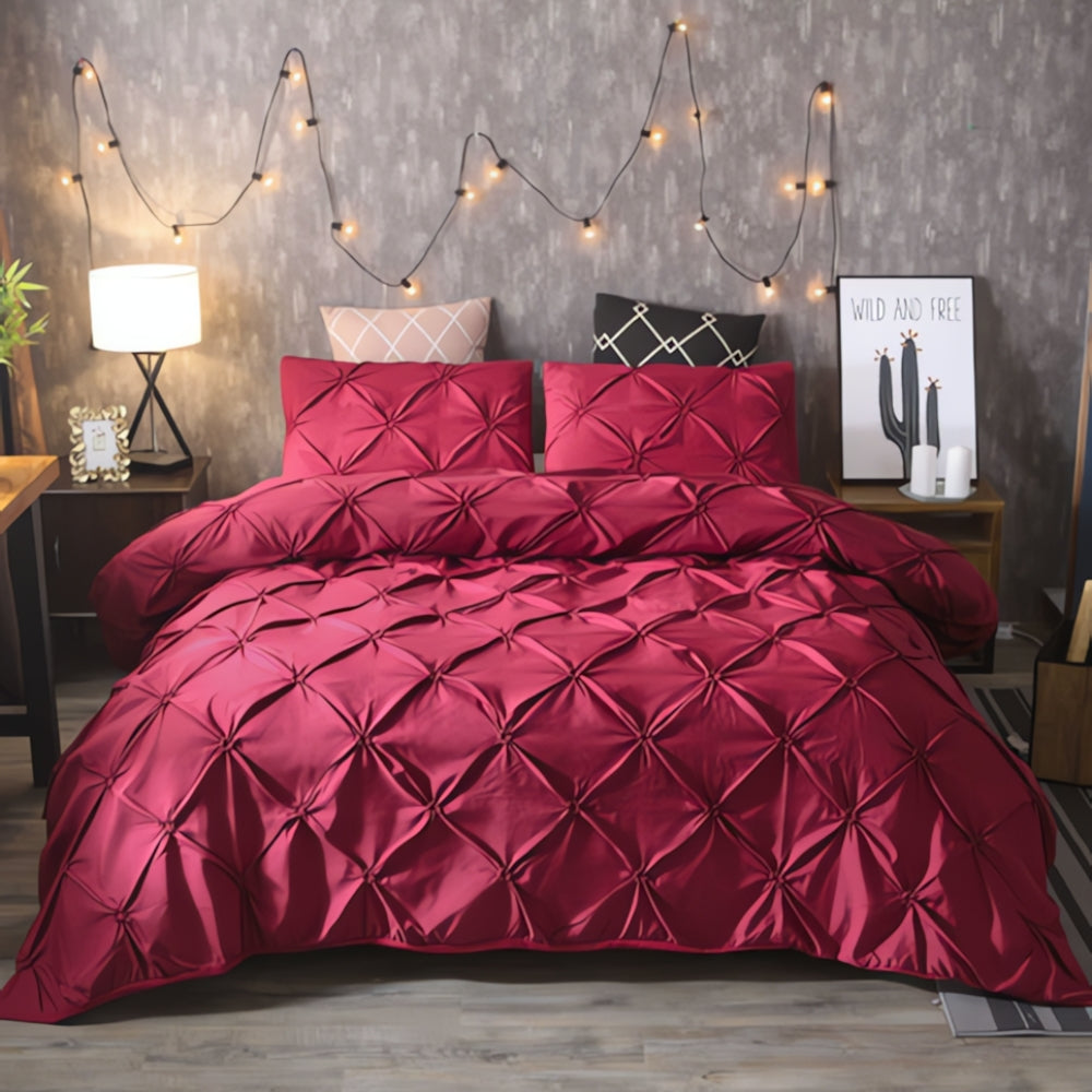 Contemporary Pinch Pleat Duvet Cover Set With Soft Cotton Texture