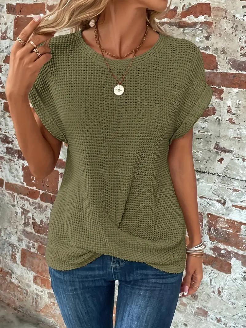 Street Wave Sophia Waffle Knit Tee With Twist Hem For Women