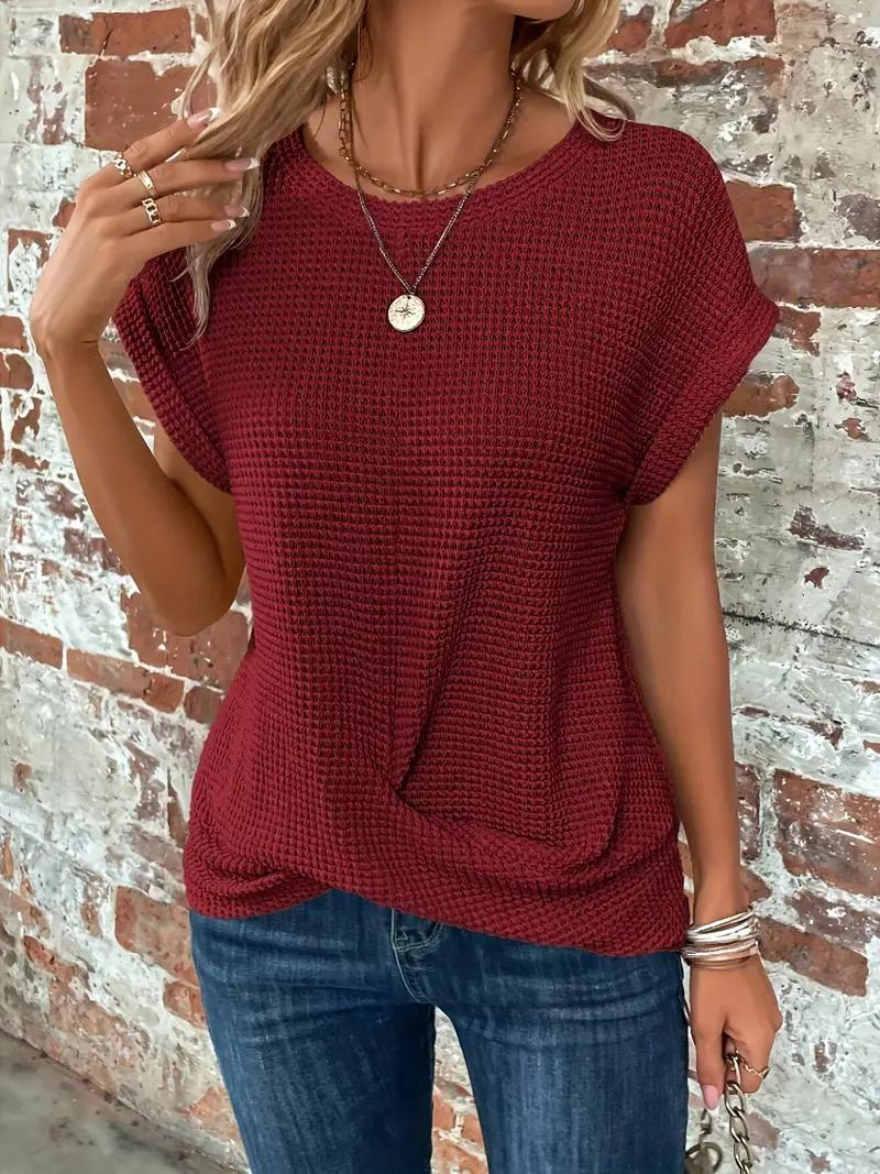 Street Wave Sophia Waffle Knit Tee With Twist Hem For Women