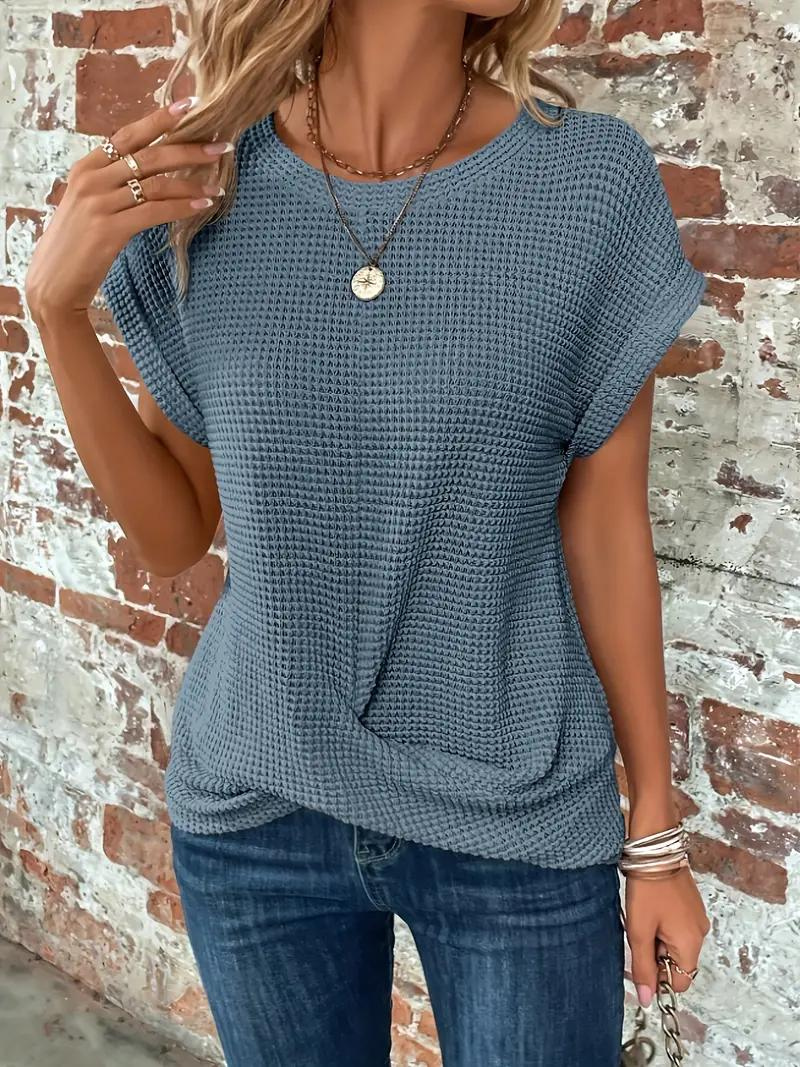 Street Wave Sophia Waffle Knit Tee With Twist Hem For Women