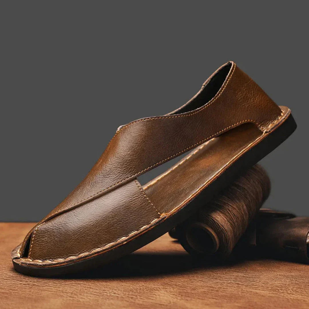 Anne Cross Strap Closed Toe Genuine Leather Sandals For Men Handcrafted Comfort With Slip Resistant Sole