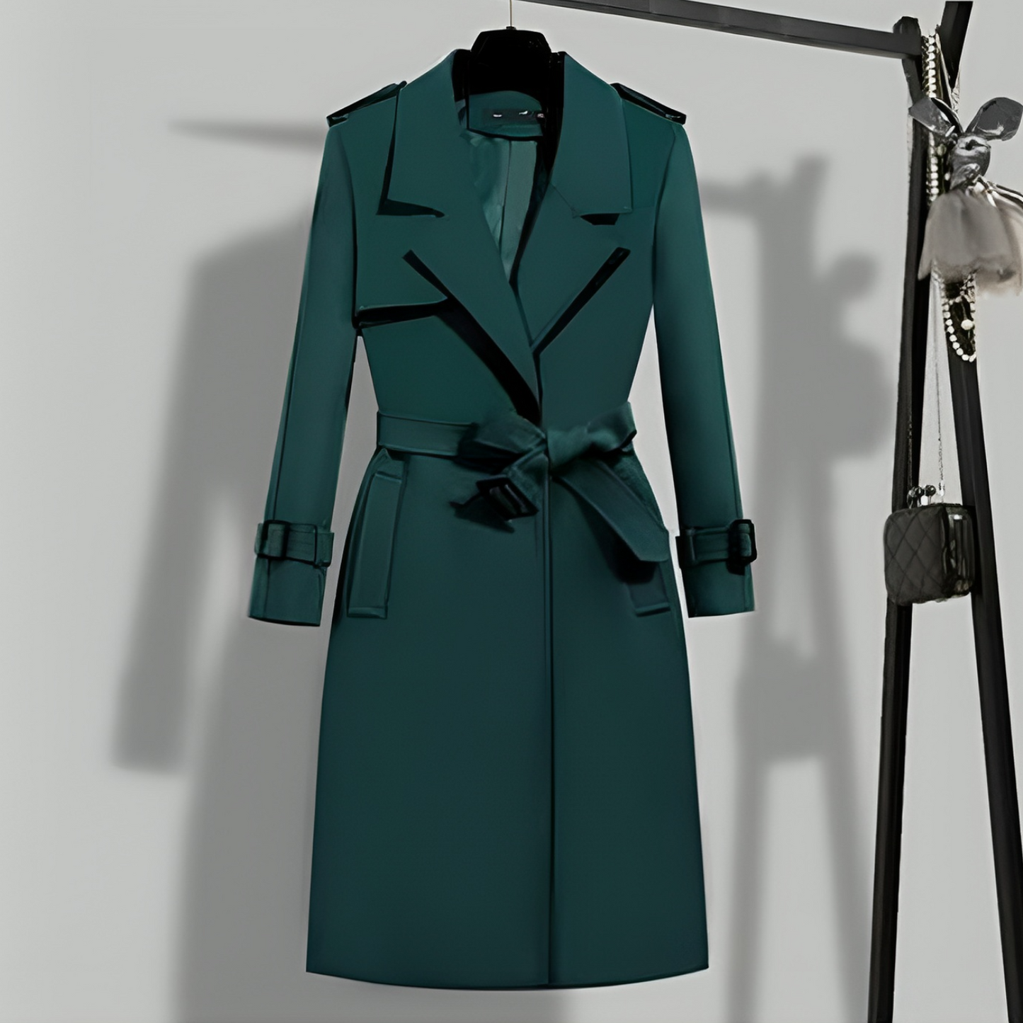 Street Wave Tailored Long Womens Trench Coat With Classic Collar Belt Elegant Versatile Outerwear