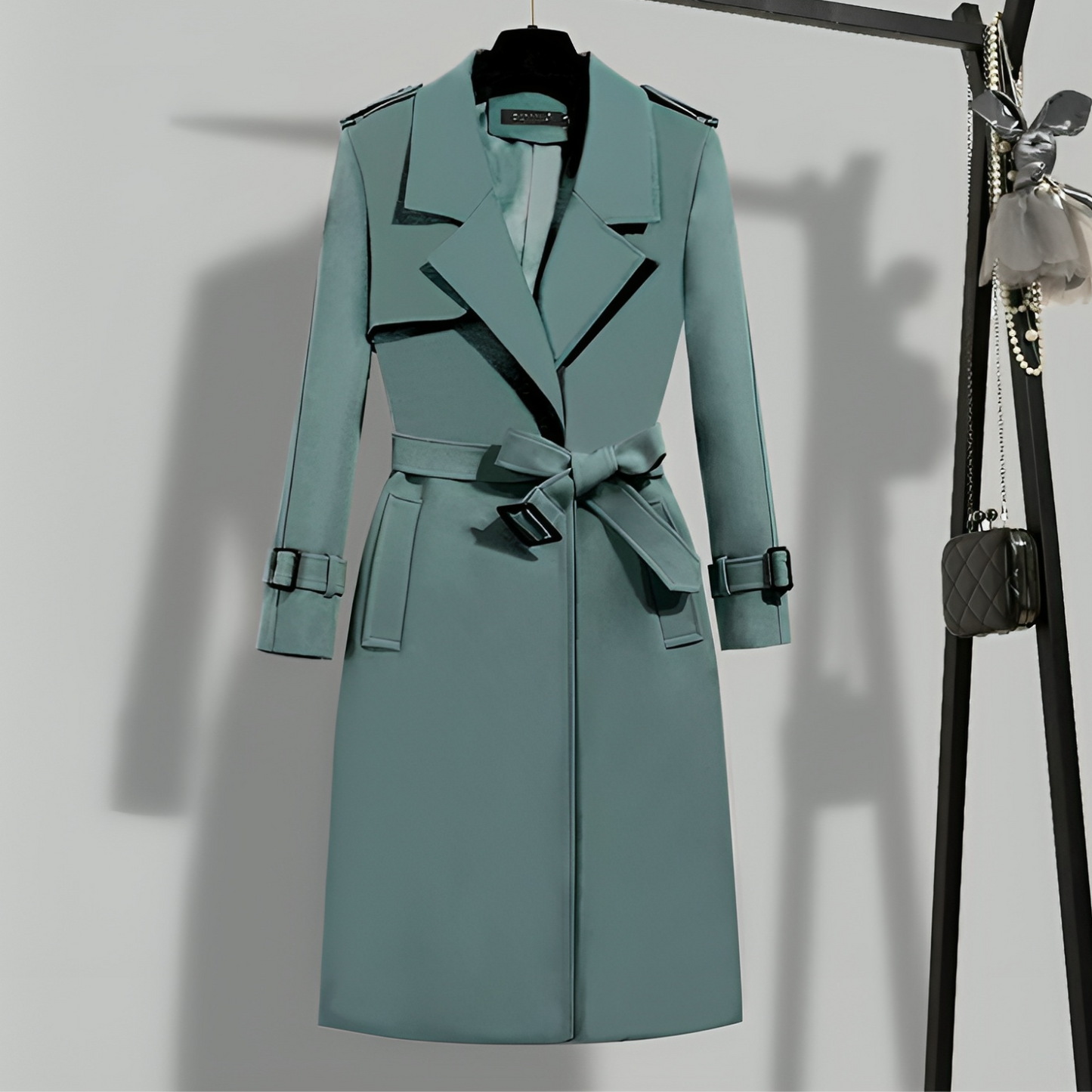 Street Wave Tailored Long Womens Trench Coat With Classic Collar Belt Elegant Versatile Outerwear