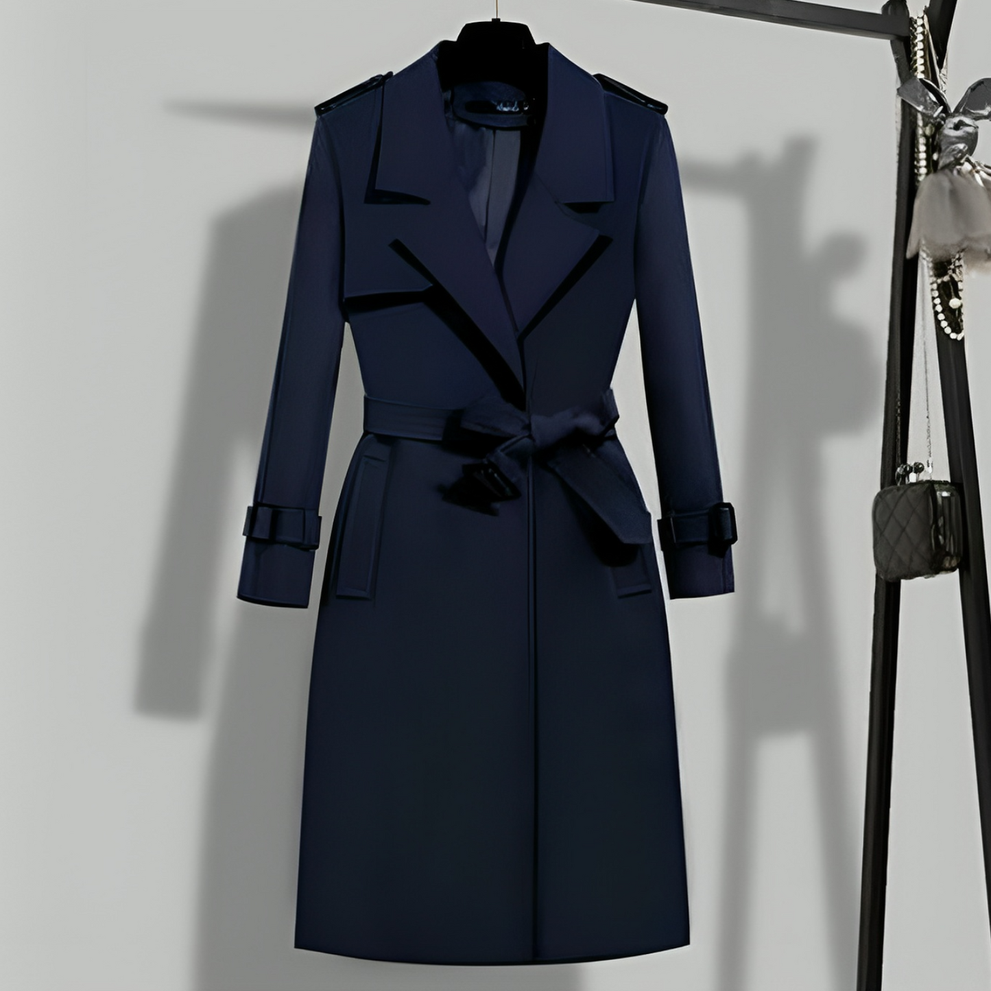 Street Wave Tailored Long Womens Trench Coat With Classic Collar Belt Elegant Versatile Outerwear
