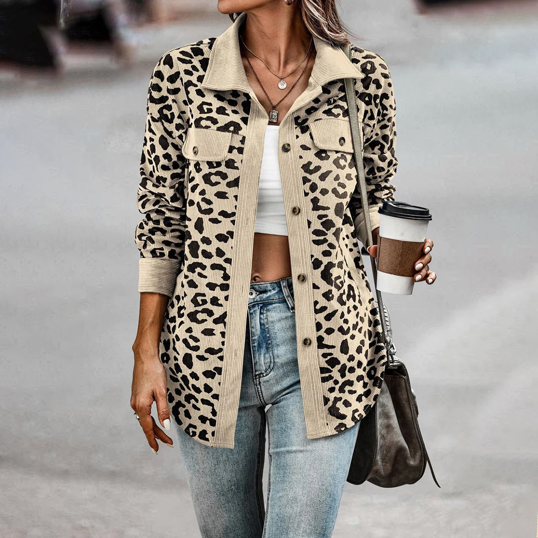 Street-wave Leopard Print Denim Jacket For Women With Cozy Warmth And Durable Style