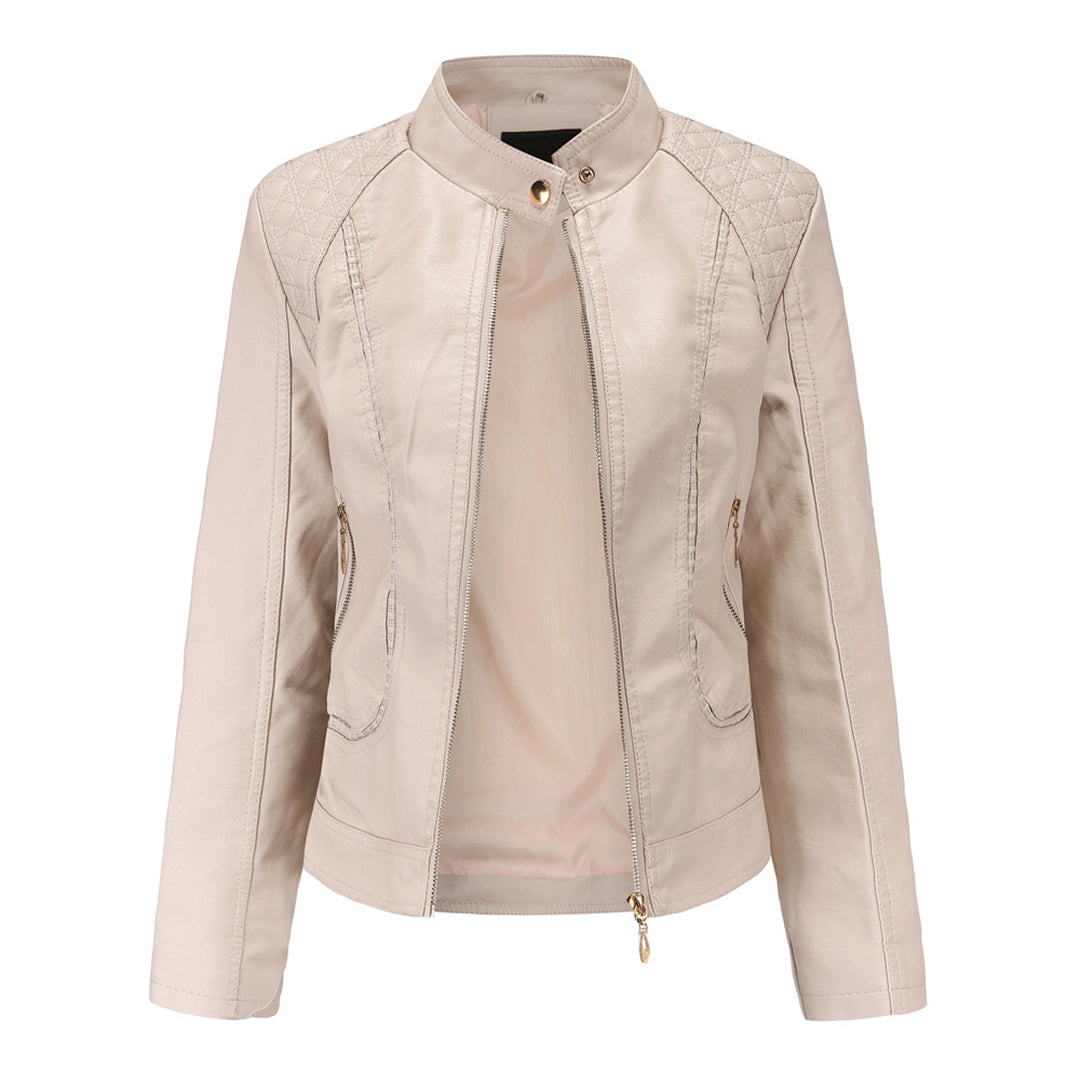 Street Wave High Collar Leather Jacket For Women Autumn Edition Durable Chic Comfort