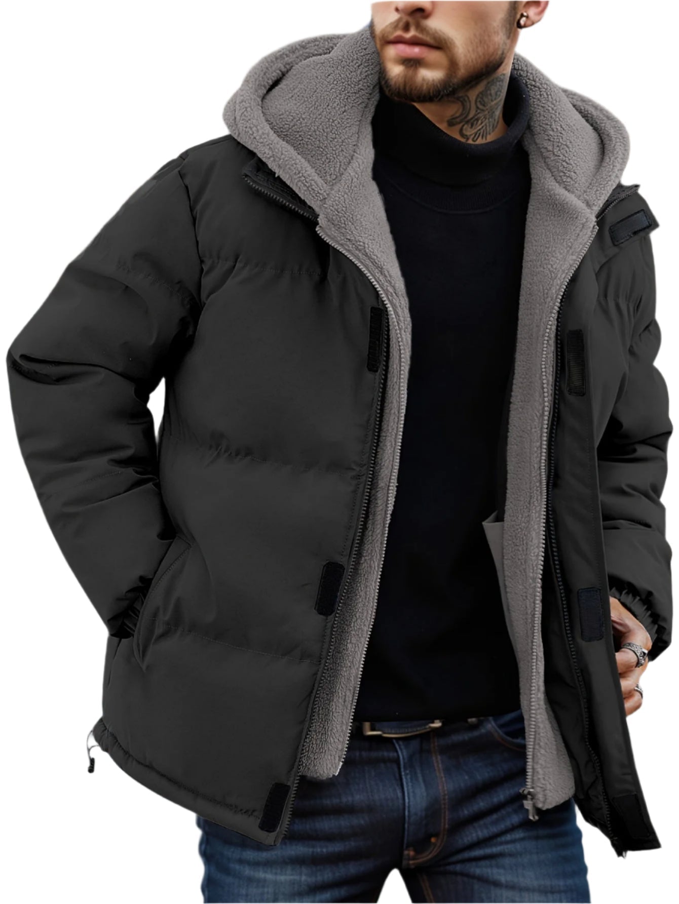Street-Wave 2-In-1 Hooded Jacket Winter Coat For Men Urban Wear Warmth Windproof