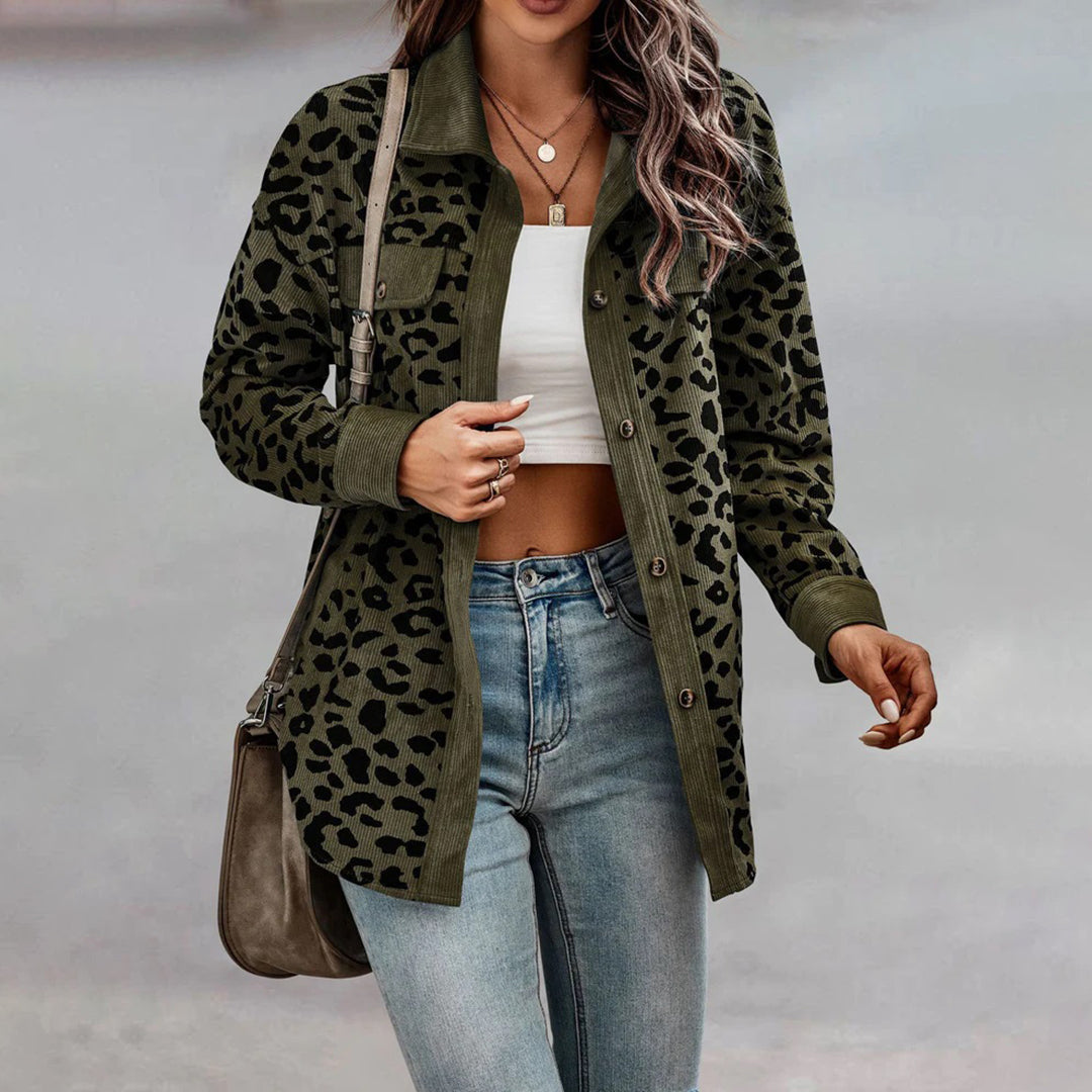 Street-wave Leopard Print Denim Jacket For Women With Cozy Warmth And Durable Style