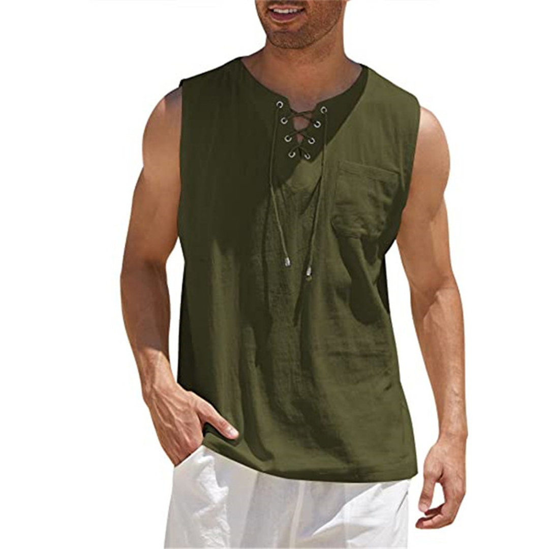 Nordisk-Flair Men's Sleeveless Shirt With Lace Up Front, Relaxed Fit
