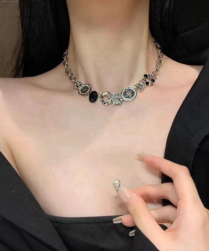 Collier de perles graduées en alliage d'art avec bouton en zircon - Street-Wave