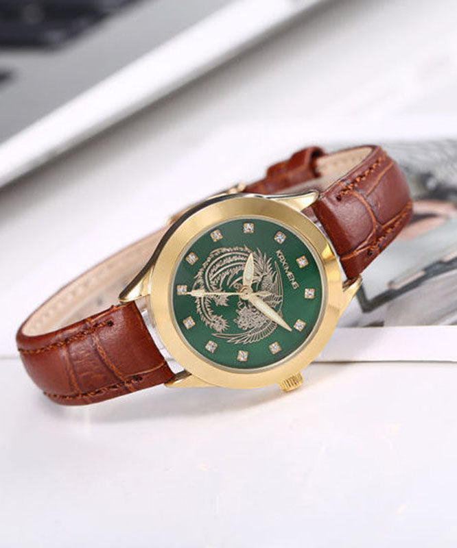 Montres en cuir marron, étanches, en pierre de jade noctilucent - Street-Wave
