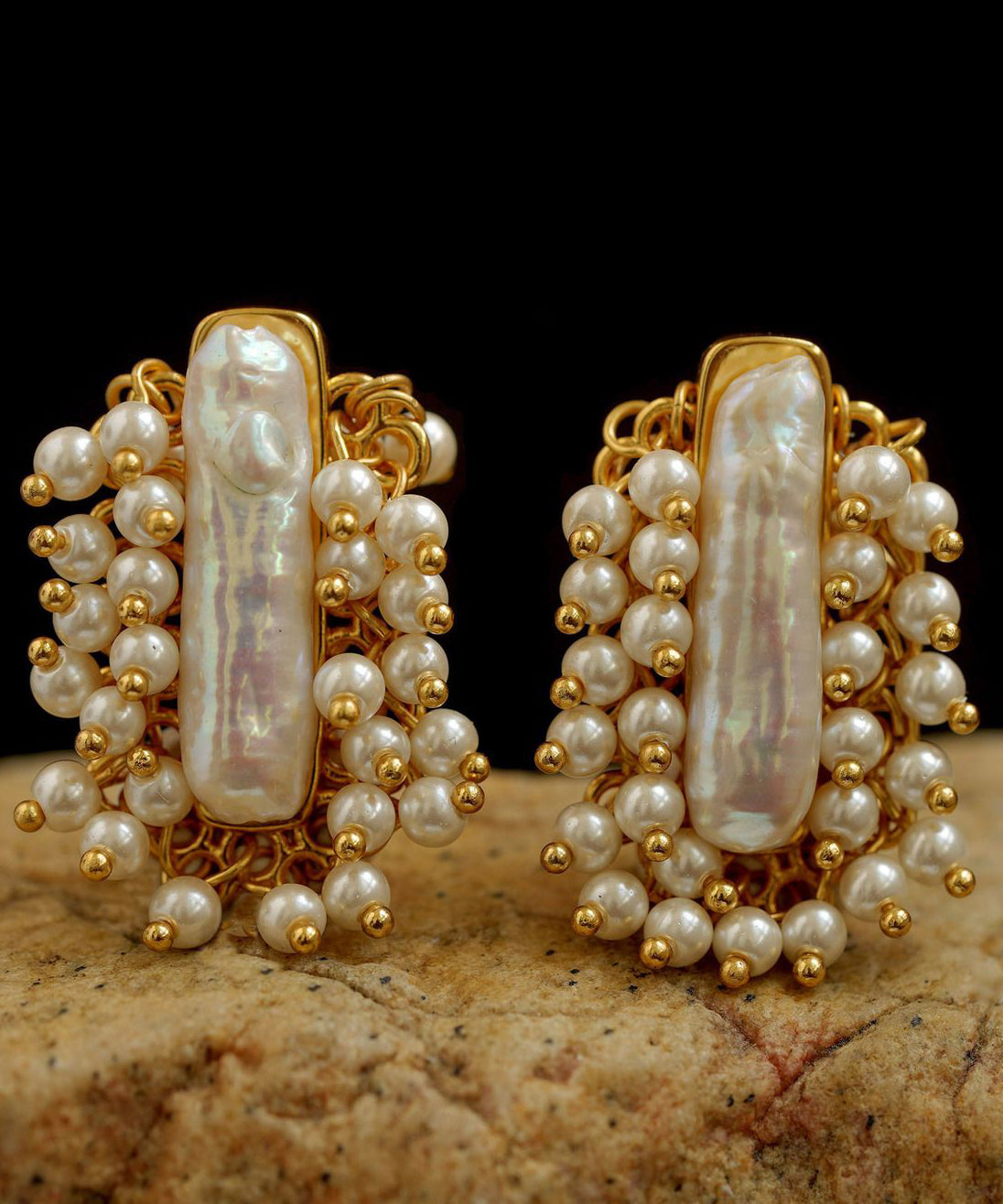 Boucles d'oreilles à tige en perles surdorées en cuivre doré Art Gold - Street-Wave