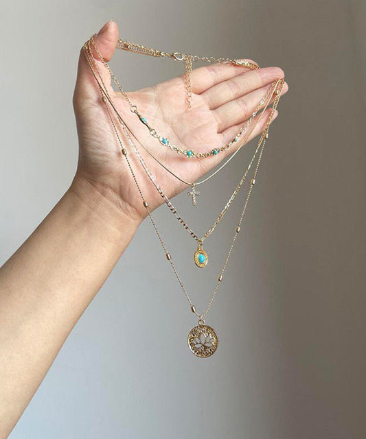 Collier avec pendentif à pampilles superposées en argent sterling et turquoise surdoré Art Gold - Street-Wave