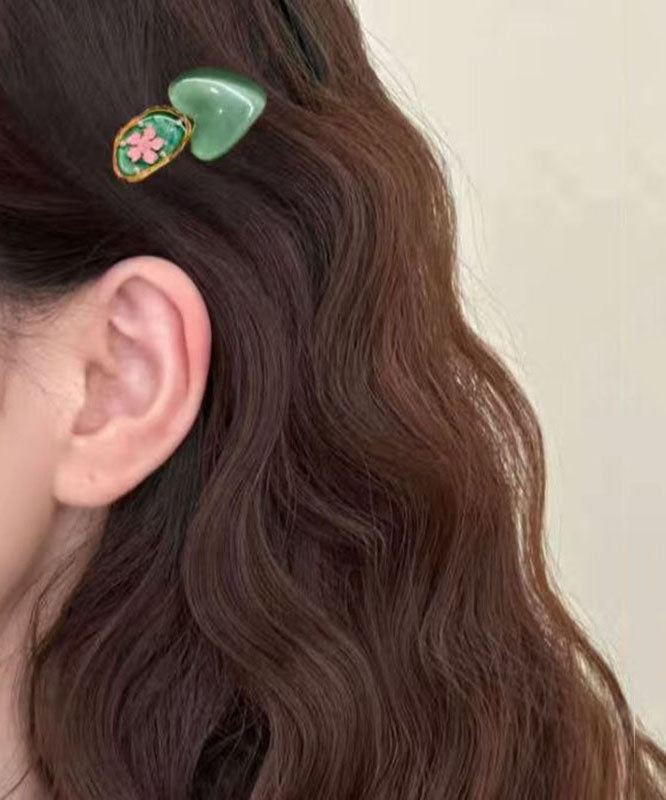 Ensemble de deux épingles à cheveux Art Green Alloy Love Pearl Floral - Street-Wave