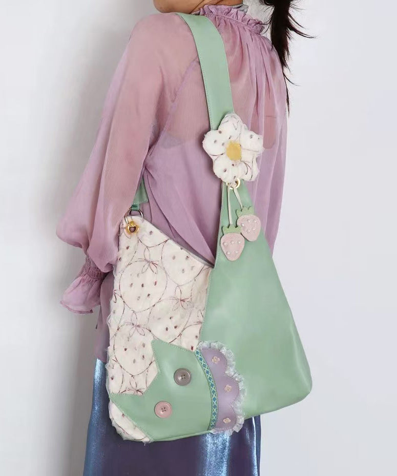 Sacs à bandoulière asymétriques en dentelle patchwork vert Art - Street-Wave
