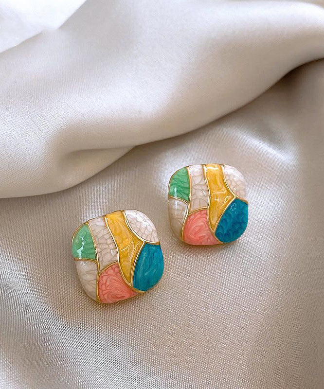 Boucles d'oreilles à tige en alliage d'argent sterling et émail Art Rainbow - Street-Wave