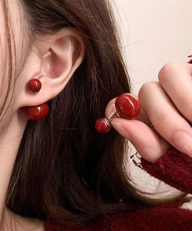 Boucles d'oreilles à tige Art Red en argent sterling Love Twoin One - Street-Wave
