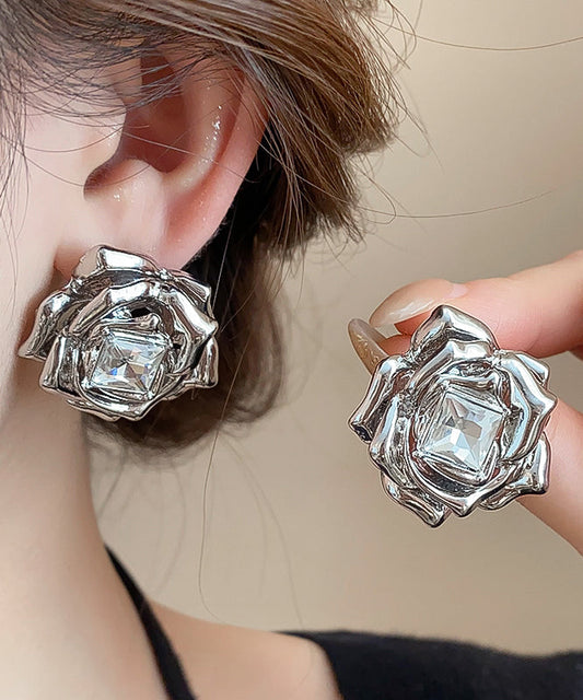 Boucles d'oreilles à tige en alliage de zirconium et rose Art Silk - Street-Wave