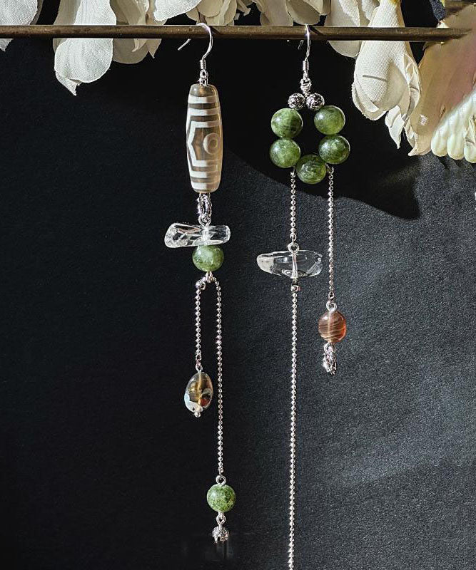 Boucles d'oreilles pendantes asymétriques en cristal d'agate et calcédoine, surdorées en cuivre Art Silk - Street-Wave