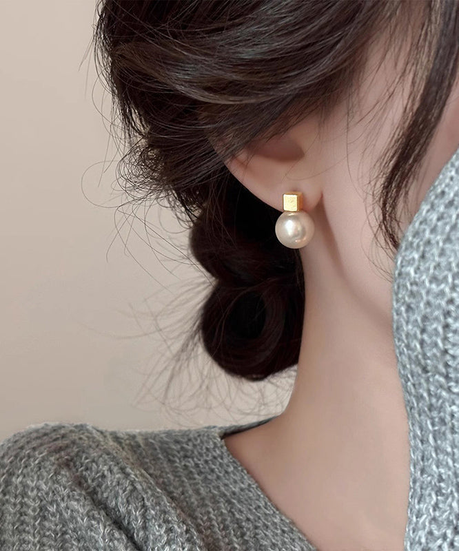 Boucles d'oreilles à tige en argent sterling et perles surdorées Art White - Street-Wave