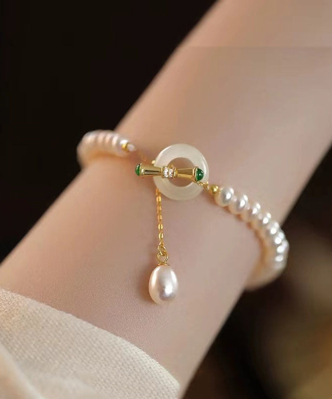 Bracelet à breloques en argent sterling et perles blanches - Street-Wave