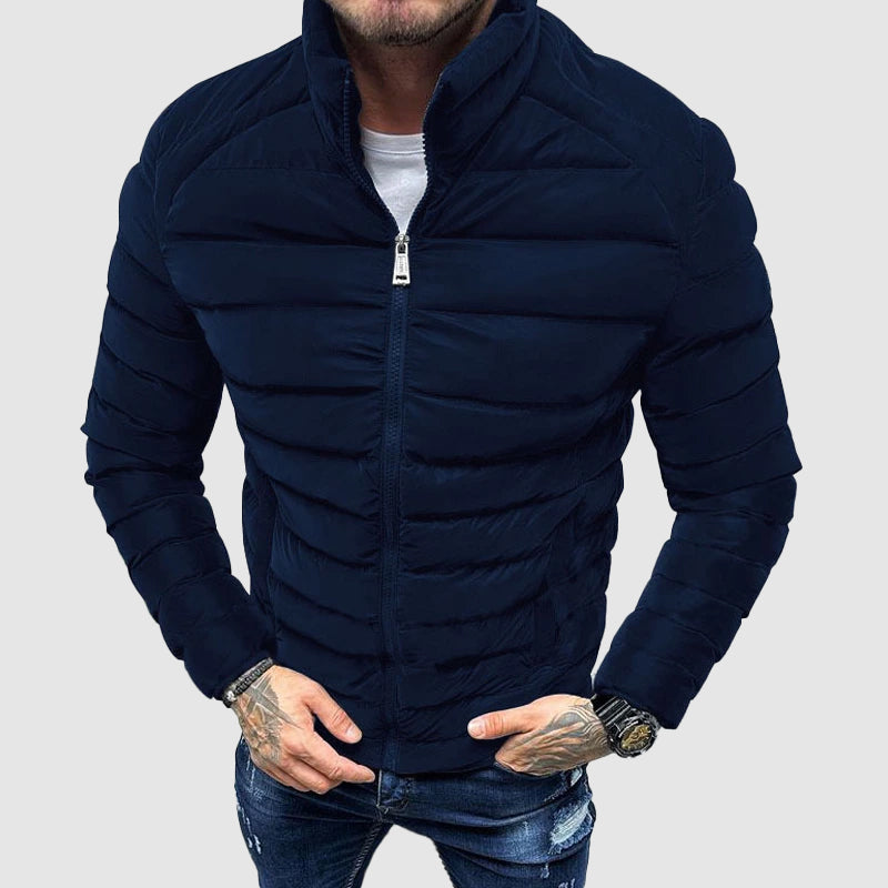 Street-Wave Mens Quilted Jacket Slim Fit Stand Collar