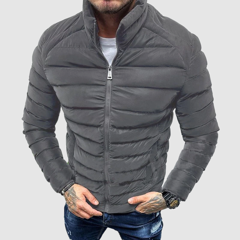 Street-Wave Mens Quilted Jacket Slim Fit Stand Collar