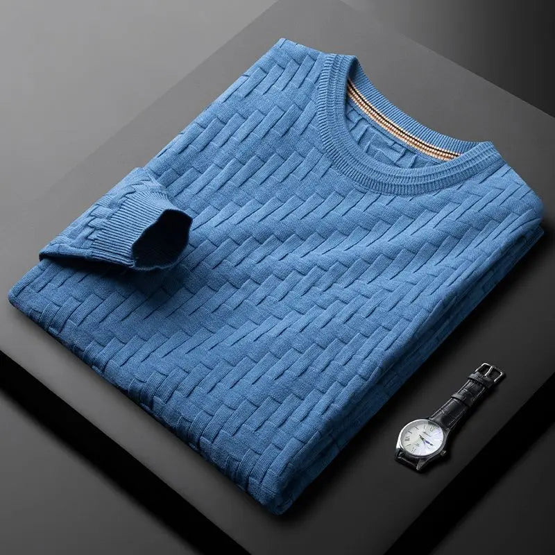 Aspen Sweater By Street-Wave Men's Green 3D Knit Cotton Blend Geometric Pattern Crewneck