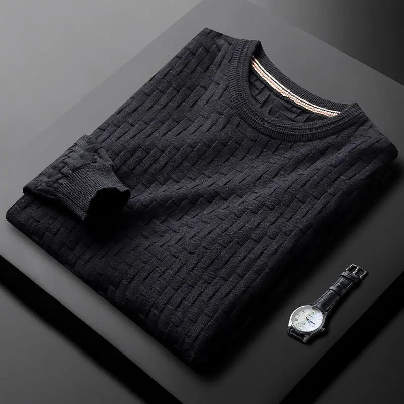 Aspen Sweater By Street-Wave Men's Green 3D Knit Cotton Blend Geometric Pattern Crewneck