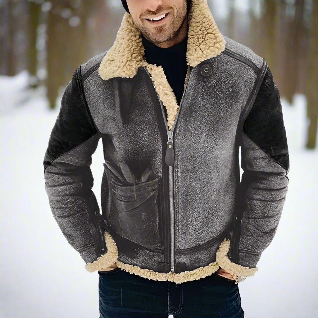 Men's Aviator Jacket With Shearling Trim Reinforced Elbows Street Wave