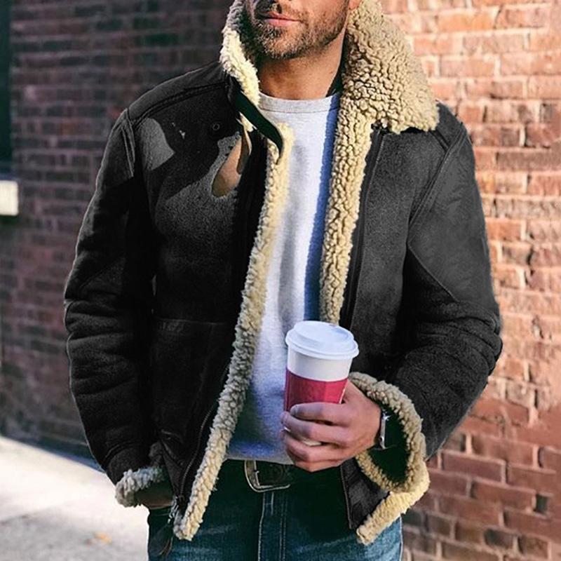 Men's Aviator Jacket With Shearling Trim Reinforced Elbows Street Wave