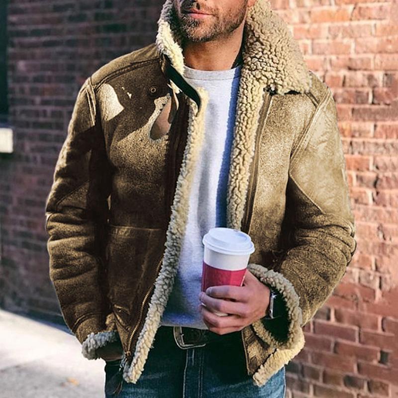 Men's Aviator Jacket With Shearling Trim Reinforced Elbows Street Wave