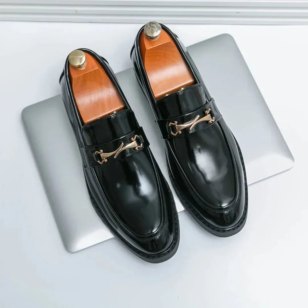 Auden Prestige Patent Leather Loafers With Gold Bit Detailing And Comfortable Arch Support