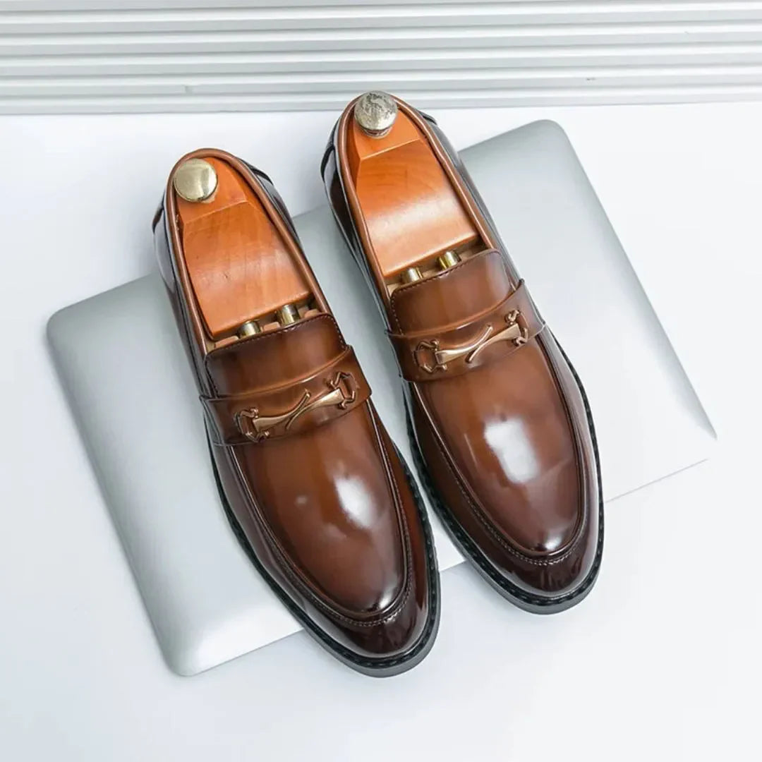 Auden Prestige Patent Leather Loafers With Gold Bit Detailing And Comfortable Arch Support