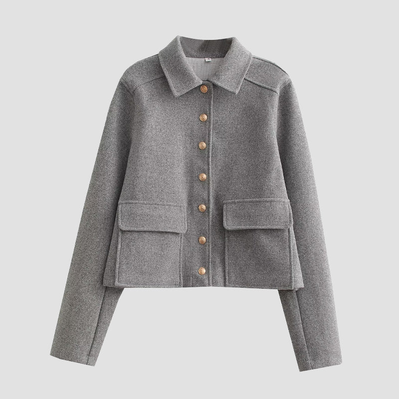 Street-Wave Audrey Elegant Short Coat For Modern Women With Gold Button Front