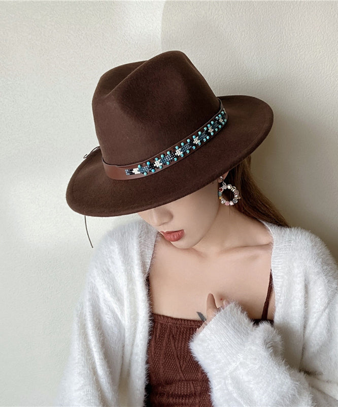 Chapeau de cowboy en laine couleur café, style ethnique, automne et hiver - Street-Wave